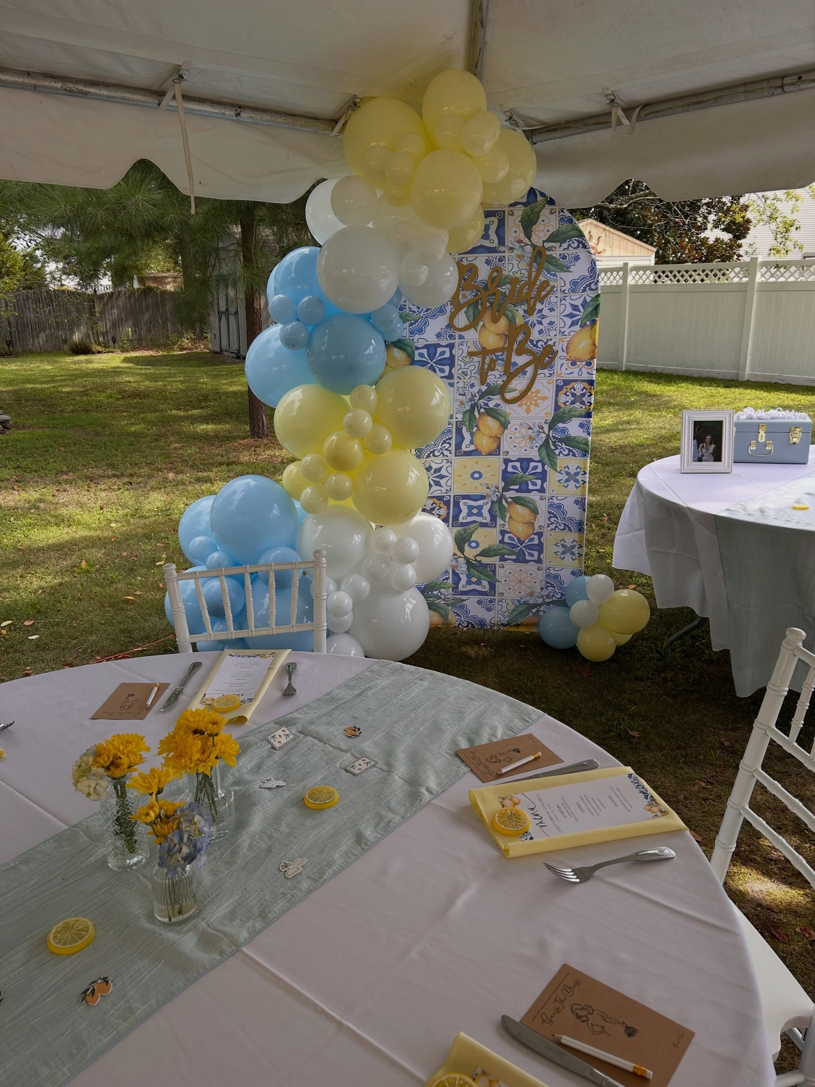 Balloon arrangement at an outdoor celebration